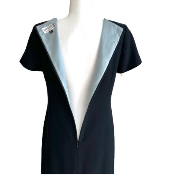 Kasper ASL Dress Dark Navy Square Neck Empire Waist Tie Short Sleeve 6 Petite - Picture 6 of 12